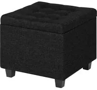 Pouf Poggiapiedi Cubico XXL Con Contenitore Integrato Cubo Imbottito Lino 45Cm Piedini legno Panca Moderna Cassapanca Soggiorno Panchina Ingresso Scarpiera Sgabello Grande - Nero6