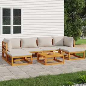 Set salotto giardino 7pz cuscini grigio chiaro legno massello