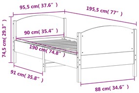 Giroletto con Testiera Marrone Cera 90x190 cm Massello Pino