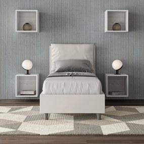 Letto singolo imbottito similpelle Antea senza rete, con rete e contenitore, Bianco / Contenitore