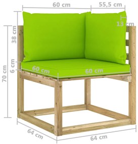 Divani Angolari da Giardino &amp; Cuscini 2pz Pino Impregnato Verde