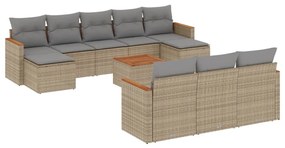 Set divani da giardino 11 pz con cuscini beige in polyrattan