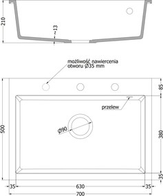 Mexen Elix lavello da cucina in granito 1-vasca 700 x 500 mm, nero maculato, sifone cromato - 6526701005-76