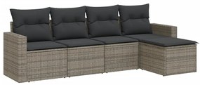 Set Divano da Giardino 5 pz con Cuscini Grigio in Polyrattan