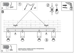 Apparecchio da soffitto nero 4L Etna - Sollux