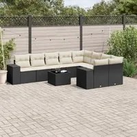 Set Divani da Giardino 10pz con Cuscini in Polyrattan Nero 3255383