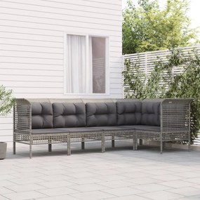 Set divani da giardino 5 pz con cuscini in polyrattan grigio