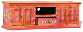 Mobile Porta TV in Legno Massello di Mango Rosa Dipinto a Mano