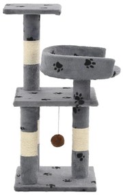 Albero per gatti tiragraffi in sisal 65 cm zampe stampate grigio
