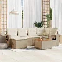 Set Divani da Giardino 7 pz con Cuscini Beige in Polyrattan 3256996