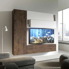 Parete soggiorno Isoka A34 L.234 H.210 Noce e Bianco