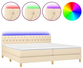 Letto a molle materasso e led bianco 200x200cm in tessuto