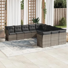 Set divani da giardino 11 pz con cuscini in polyrattan grigio