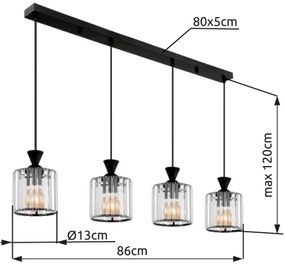 Globo 15742-4 - Lampadario a sospensione con filo JORDANA 4xE27/60W/230V nero