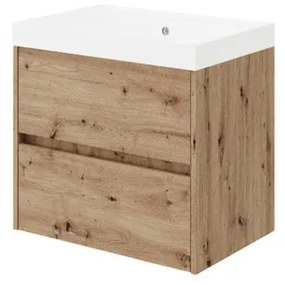 Mobile bagno sospeso con lavabo Portofino L 60 x H 50.5 x P 40 cm Rovere Oro in MDF 2 cassetti per vasca centrale
