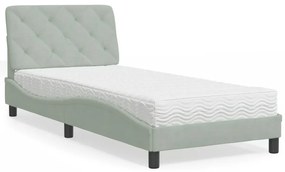 Letto Con Materasso Grigio Chiaro 90x190 Cm İn Velluto /