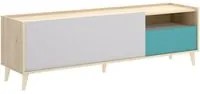 Mobile porta TV Dmill, Credenza bassa da soggiorno, Madia da salotto per televisione, 155x43h47 cm, Rovere e Bianco