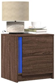 Comodini con luci led 2pz rovere marrone in legno multistrato