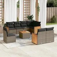 Set Divano da Giardino 9 pz con Cuscini Grigio in Polyrattan 3260254