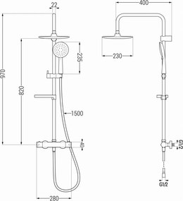 Mexen KX33 set doccia esterno con soffione e miscelatore termostatico, nero - 771503391-70
