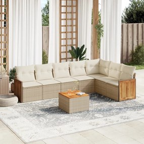 Set divano da giardino 8 pz con cuscini beige in polyrattan
