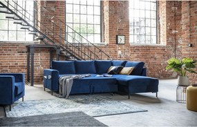 Divano letto angolare in velluto blu scuro (angolo destro) Lofty Lilly - Miuform