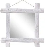 Specchio con Tronchi Bianco 70x70 cm Legno Massello di Recupero