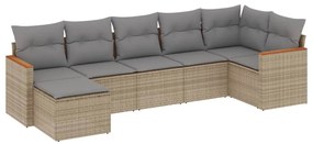 Set divano da giardino 7 pz con cuscini beige misto polyrattan