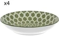 Set 4 piatti fondi geometria fiori verde porcellana Hanami