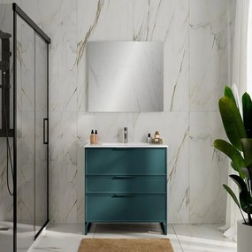 Mobile Quadra L80 H73 P45 mirto opaco laccato con lavabo in ceramica vasca centrale base con 3 cassetti a chiusura ammortizzata