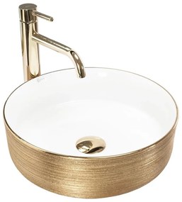 REA-U6630 - Lavabo da appoggio SAMI Ø 36 cm ceramica/bianco/oro spazzolato
