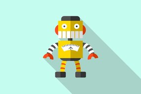 Stampa su tela – Robot giallo con sfondo blu