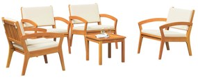 Set bistro da 5 pezzi con cuscini in legno solido di acacia