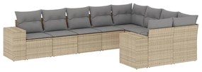 Set Divano da Giardino 9 pz con Cuscini Beige in Polyrattan