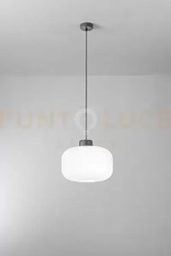 Lucerna sospensione ceramica e metallo bianco satinato + grigio scu...