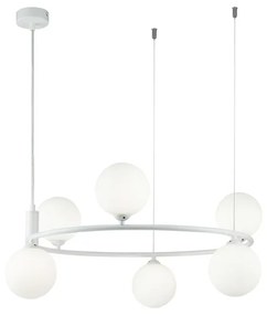 Lampadario Contemporaneo Ring Metallo Bianco 6 Luci E Diffusori Bianchi