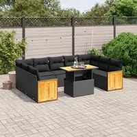 Set Divani da Giardino 10pz con Cuscini in Polyrattan Nero 3274100