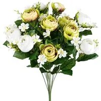 Set 2 Bouquet Artificiale di Ranuncoli Composto da 13 Fiori Altezza 44 cm Verde