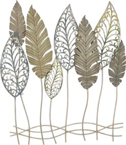 Pannello Decorativo In Ferro E Legno Foglie 75x2,5x87 Cm Oro E Argento Ver.C