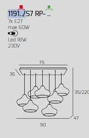 Sospensione cromo 7 luci rettangolare vetri (4 x piccolo ru + 3 x p...