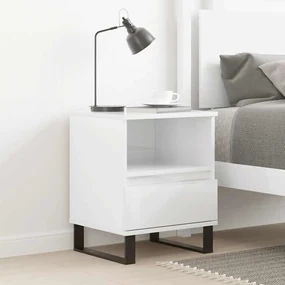Comodino Bianco Lucido 40x35x50 Cm İn Legno Multistrato /