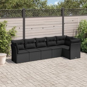 Set divano da giardino 6 pz con cuscini nero in polyrattan