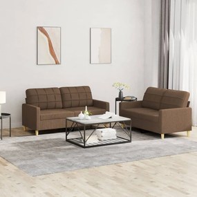 Set Di Divani 2 Pz Con Cuscini Marrone İn Tessuto /