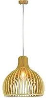 Wooden Pendant Light With Chrome Decorative Cap + Canopy + Lampshade Round D350*450Mm