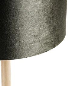 Lampada da tavolo in legno con paralume in velluto verde 35 cm - Mels