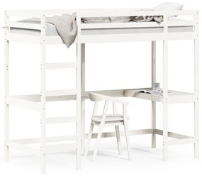 Letto Soppalco Con Scrivania Bianco 100x200 Cm Massello Pino /