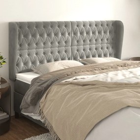 Testiera Ad Orecchio Grigio Chiaro 203x23x118/128 Cm İn Velluto /