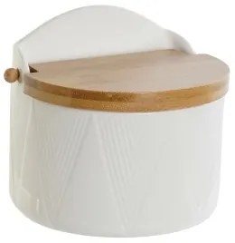 Portasale con Coperchio DKD Home Decor Bianco Naturale Bambù Porcellana 12 x 10 x 11 cm