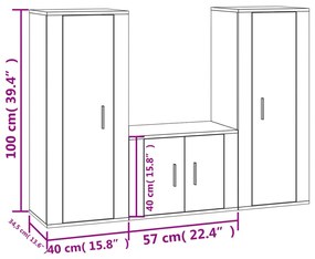 Set Mobili Porta TV 3 pz Bianco Lucido in Legno Multistrato