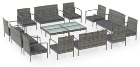 Set divani da giardino 16 pz con cuscini in polyrattan grigio